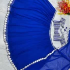 Royal blue lehenga choli set with pearl embellished dupatta and matching unstitched blouse for weddings