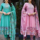 Neck Work Cotton Anarkali Kurti With Bottom Dupatta hand made