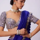 Premium faux georgette lehenga choli set with embroidered blouse and matching dupatta styled for weddings and celebrations