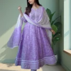 Purple Printed Anarkali Suit with Dupatta for Women - Traditional Indian Ethnic Wear