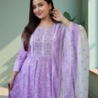 Purple Printed Anarkali Suit with Dupatta for Women - Traditional Indian Ethnic Wear