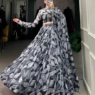 Tabby Silk Printed With Hotfix Lehenga With Blouse Dupatta Bulk Orders In India2