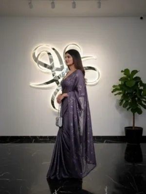 Premium Purple Twill Tissue Net Saree with Heavy Lace Border & Designer Mirror Work Blouse